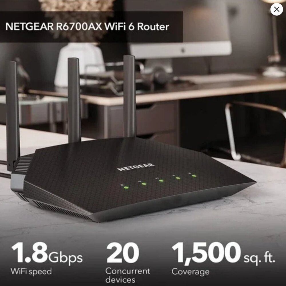 NETGEAR WiFi 6 Router (R6700AX) 1.8 Gbps - Dual Band AX1800 - Picture 5 of 8